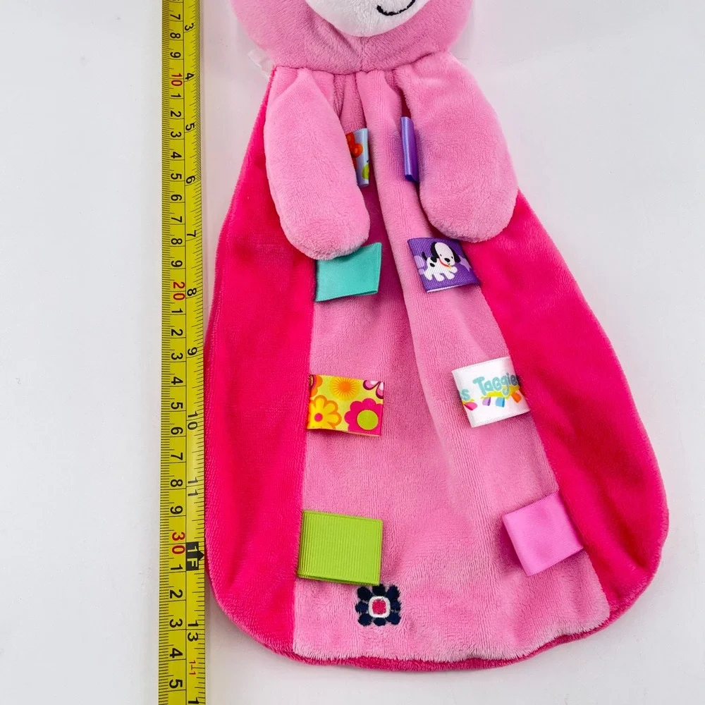 Taggies Pink Cat Kitty Sensory Plush Lovey Security Blanket Loops Rattle 2015